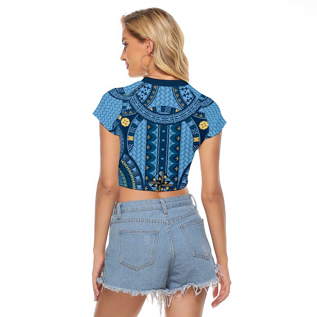Bula Fiji Vintage Raglan Cropped T Shirt Prussian Blue Masi Motifs