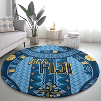 Bula Fiji Vintage Round Carpet Prussian Blue Masi Motifs