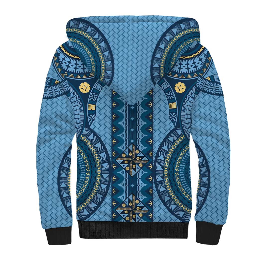 Bula Fiji Vintage Sherpa Hoodie Prussian Blue Masi Motifs