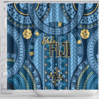 Bula Fiji Vintage Shower Curtain Prussian Blue Masi Motifs