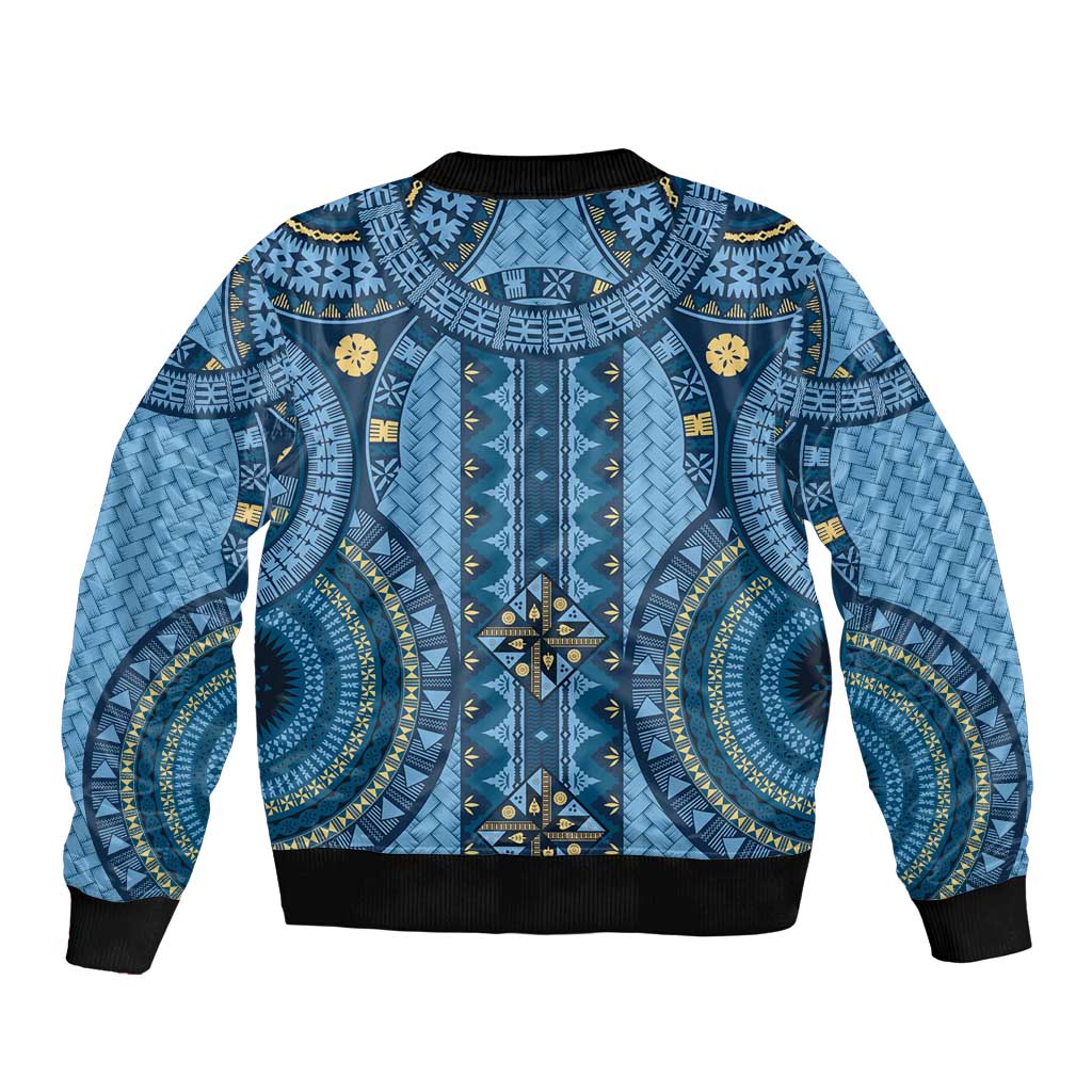 Bula Fiji Vintage Sleeve Zip Bomber Jacket Prussian Blue Masi Motifs