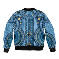 Bula Fiji Vintage Sleeve Zip Bomber Jacket Prussian Blue Masi Motifs