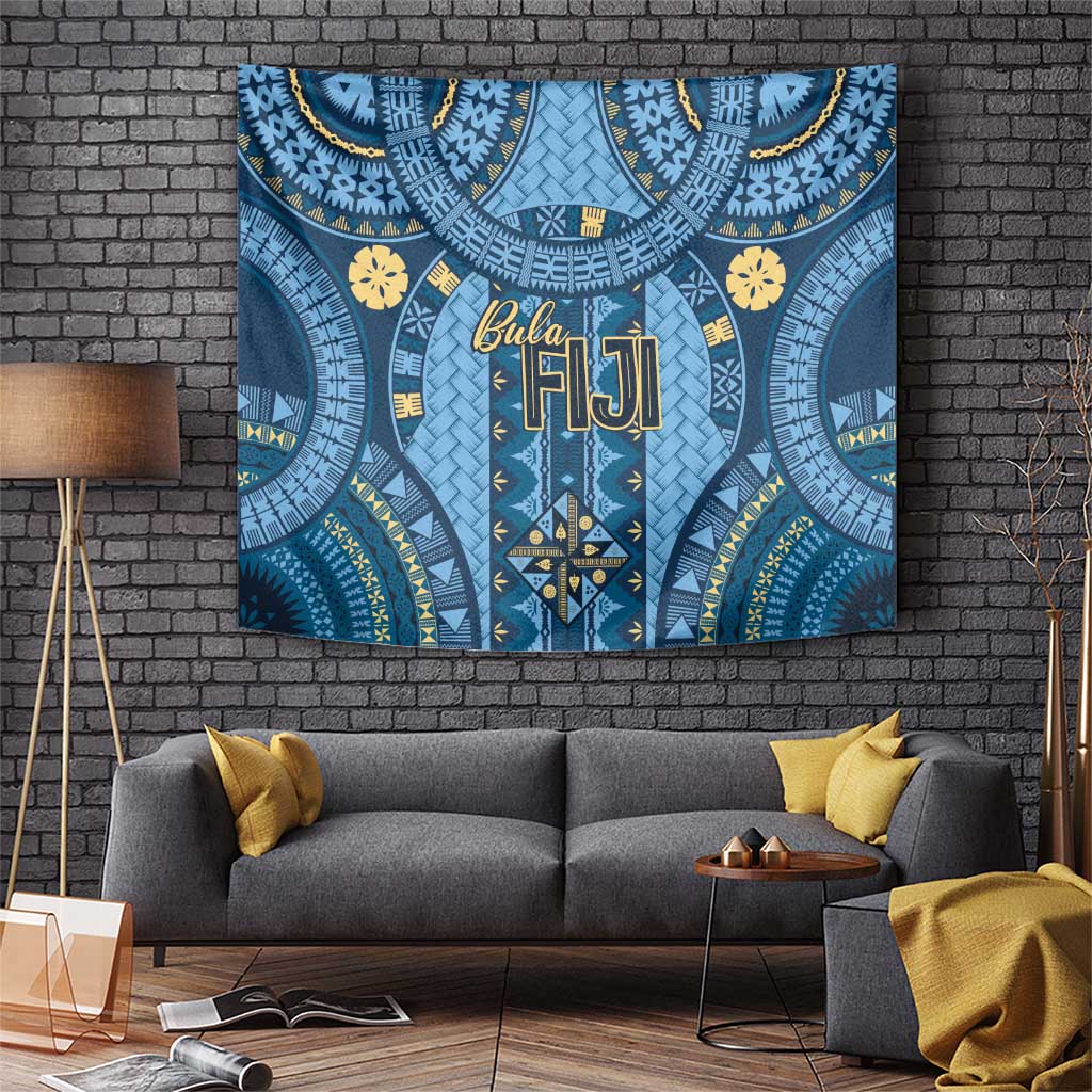 Bula Fiji Vintage Tapestry Prussian Blue Masi Motifs