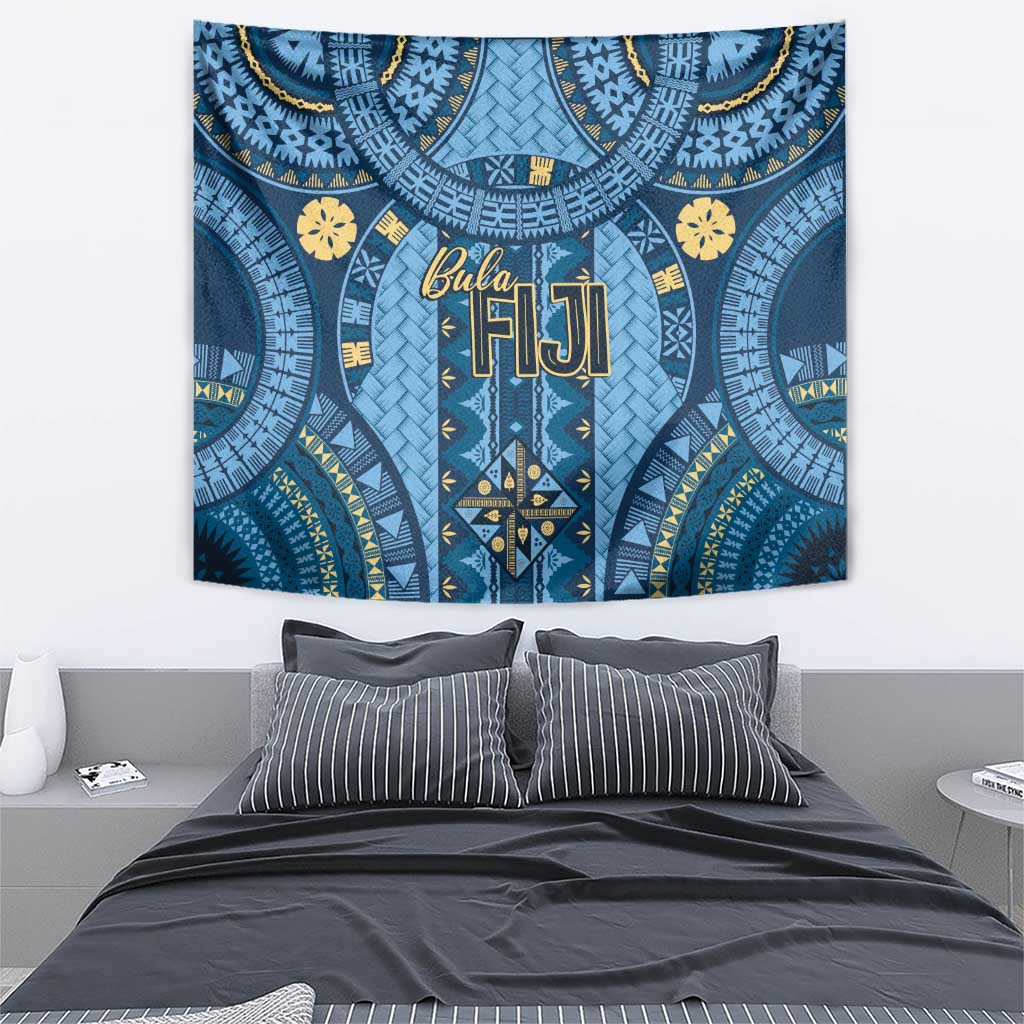 Bula Fiji Vintage Tapestry Prussian Blue Masi Motifs