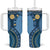 Bula Fiji Vintage Tumbler With Handle Prussian Blue Masi Motifs