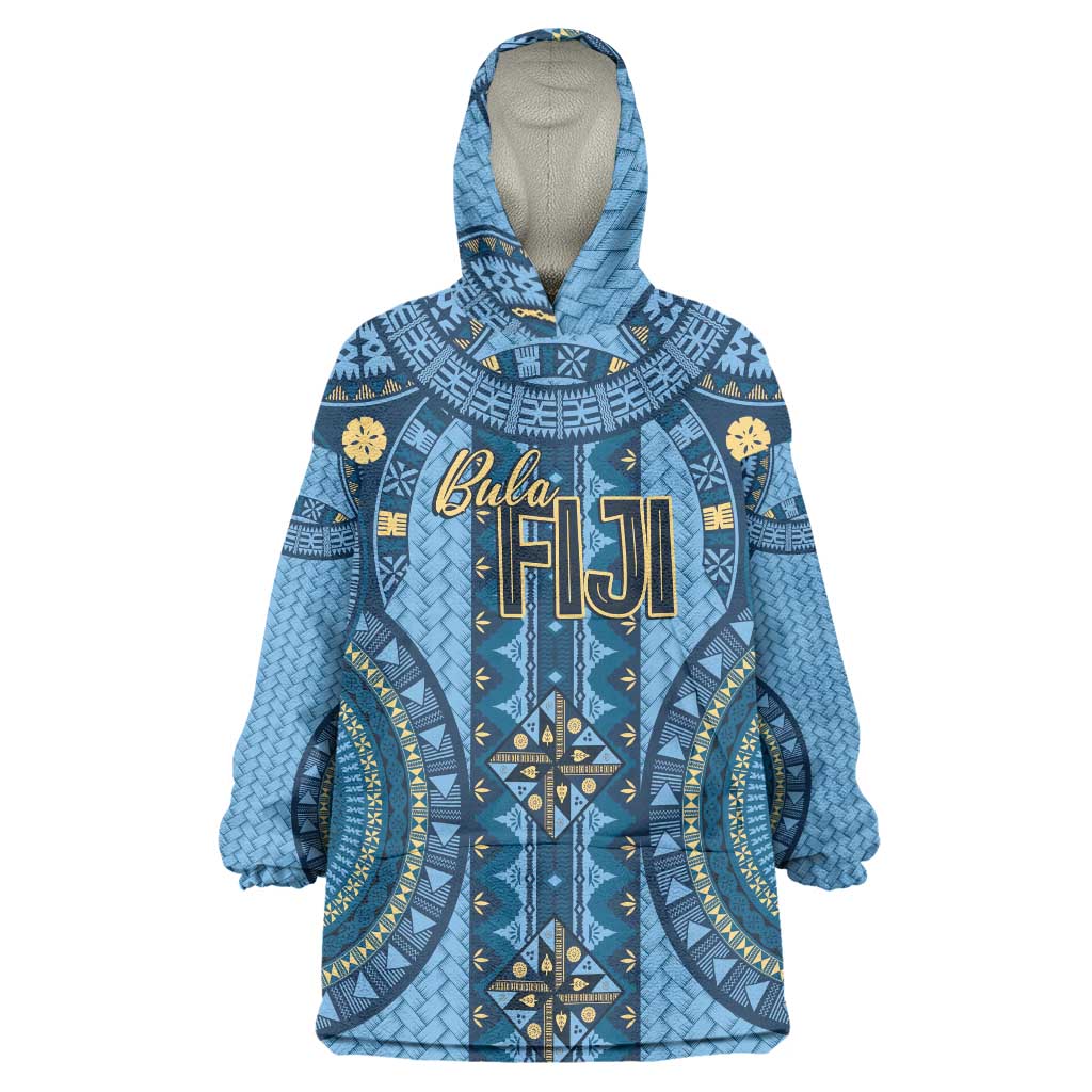 Bula Fiji Vintage Wearable Blanket Hoodie Prussian Blue Masi Motifs