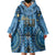 Bula Fiji Vintage Wearable Blanket Hoodie Prussian Blue Masi Motifs