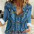 Bula Fiji Vintage Women Casual Shirt Prussian Blue Masi Motifs