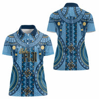 Bula Fiji Vintage Women Polo Shirt Prussian Blue Masi Motifs
