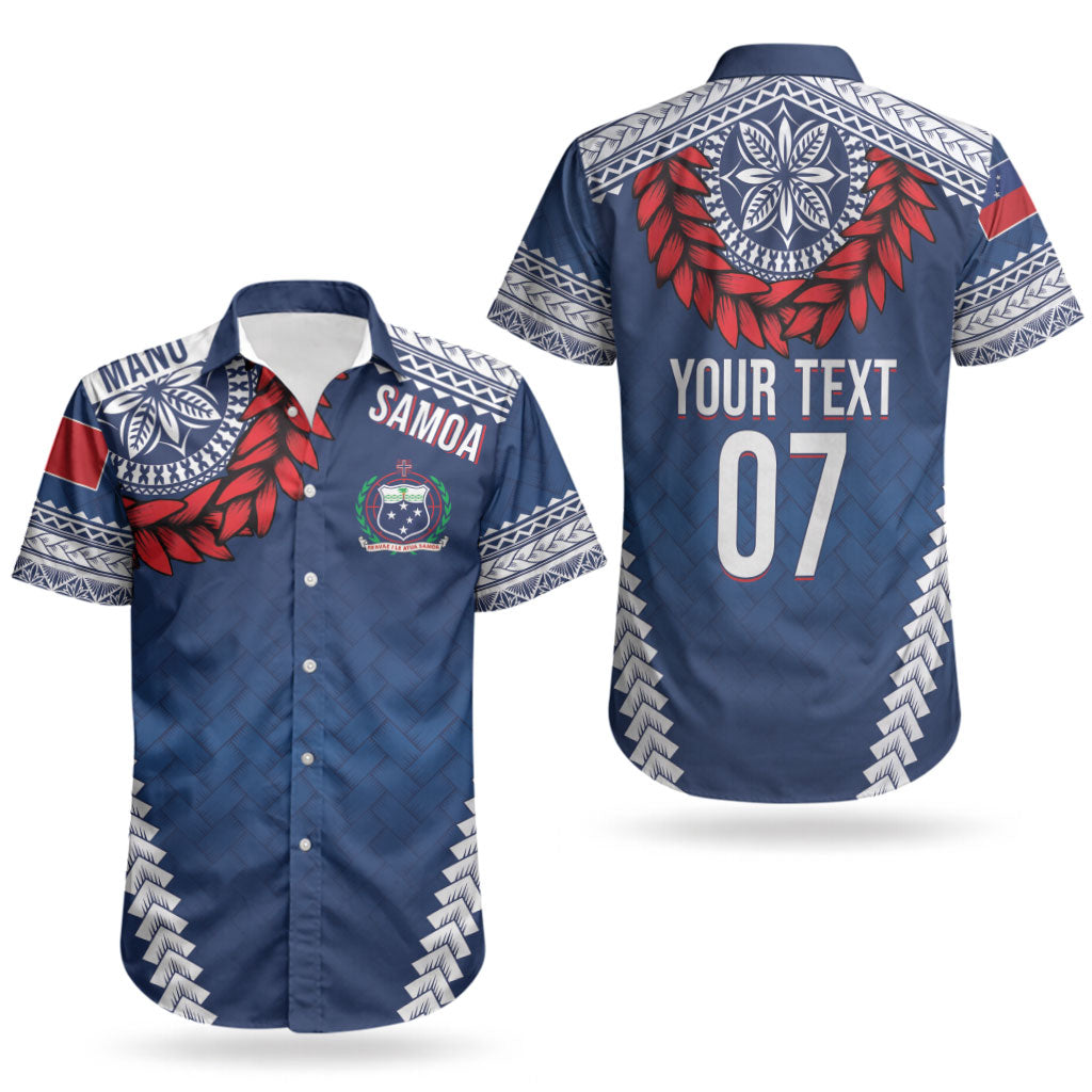 Manu Samoa Rugby Custom Navy Blue Couples Matching Summer Maxi Dress and Hawaiian Shirt ʻIe Toga Pattern With Red Ula fala LT7 - Polynesian Pride