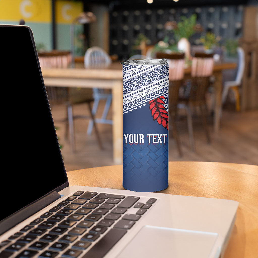 Manu Samoa Rugby Custom Navy Blue Skinny Tumbler ʻIe Toga Pattern With Red Ula fala LT7 - Polynesian Pride