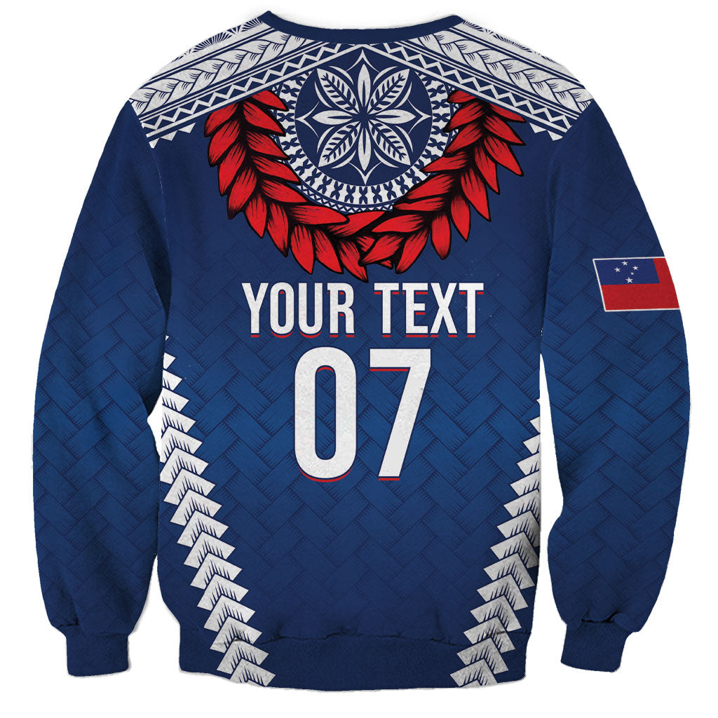Manu Samoa Rugby Custom Navy Blue Sweatshirt ʻIe Toga Pattern With Red Ula fala LT7 - Polynesian Pride