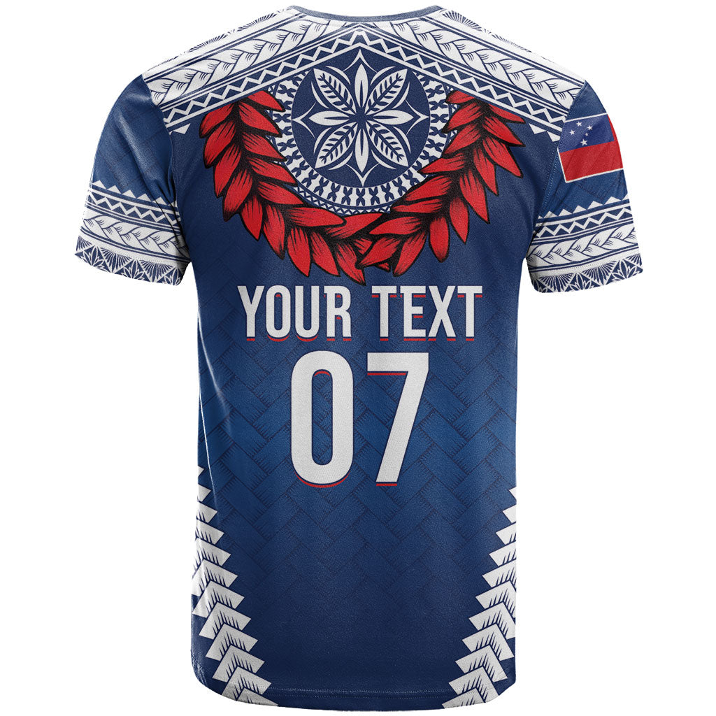 Manu Samoa Rugby Custom Navy Blue T Shirt ʻIe Toga Pattern With Red Ula fala LT7 - Polynesian Pride