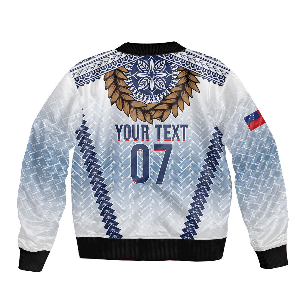 Manu Samoa Rugby Custom White Bomber Jacket ʻIe Toga Pattern With Brown Ula fala LT7 - Polynesian Pride