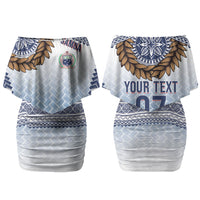 Manu Samoa Rugby Custom White Couples Matching Off Shoulder Short Dress and Hawaiian Shirt ʻIe Toga Pattern With Brown Ula fala LT7 - Polynesian Pride