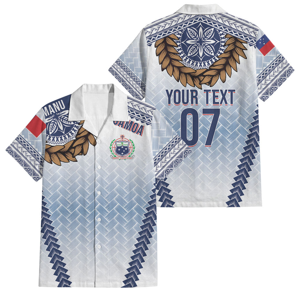 Manu Samoa Rugby Custom White Family Matching Puletasi and Hawaiian Shirt ʻIe Toga Pattern With Brown Ula fala LT7 Dad's Shirt - Short Sleeve White - Polynesian Pride
