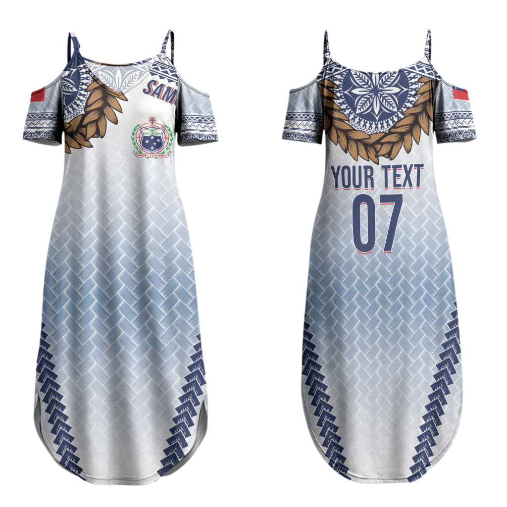 Manu Samoa Rugby Custom White Family Matching Summer Maxi Dress and Hawaiian Shirt ʻIe Toga Pattern With Brown Ula fala LT7 Mom's Dress White - Polynesian Pride