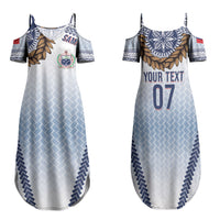 Manu Samoa Rugby Custom White Family Matching Summer Maxi Dress and Hawaiian Shirt ʻIe Toga Pattern With Brown Ula fala LT7 Mom's Dress White - Polynesian Pride