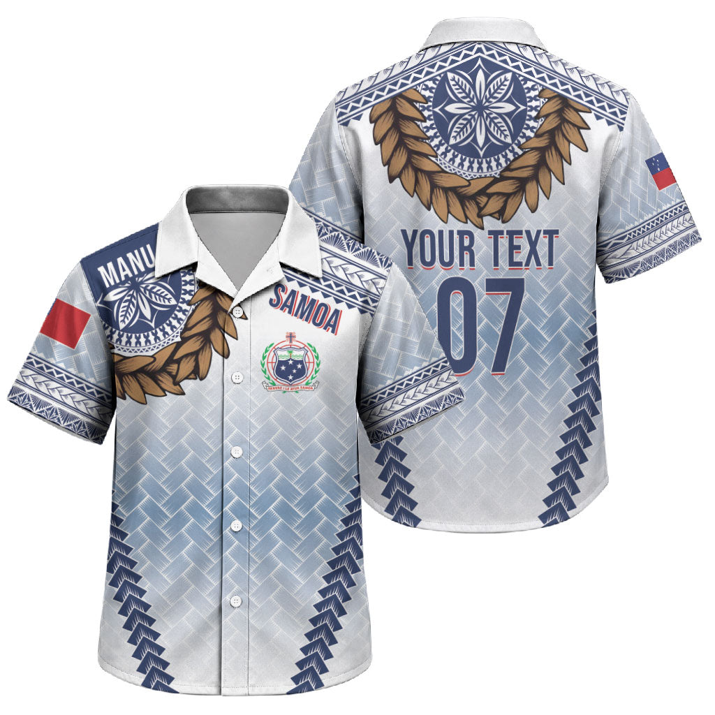 Manu Samoa Rugby Custom White Family Matching Summer Maxi Dress and Hawaiian Shirt ʻIe Toga Pattern With Brown Ula fala LT7 Son's Shirt White - Polynesian Pride