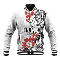Bula Fiji Day Baseball Jacket Tagimaucia on Masi Pattern LT7 Unisex White - Polynesian Pride