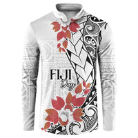 Bula Fiji Day Button Sweatshirt Tagimaucia on Masi Pattern LT7 White - Polynesian Pride