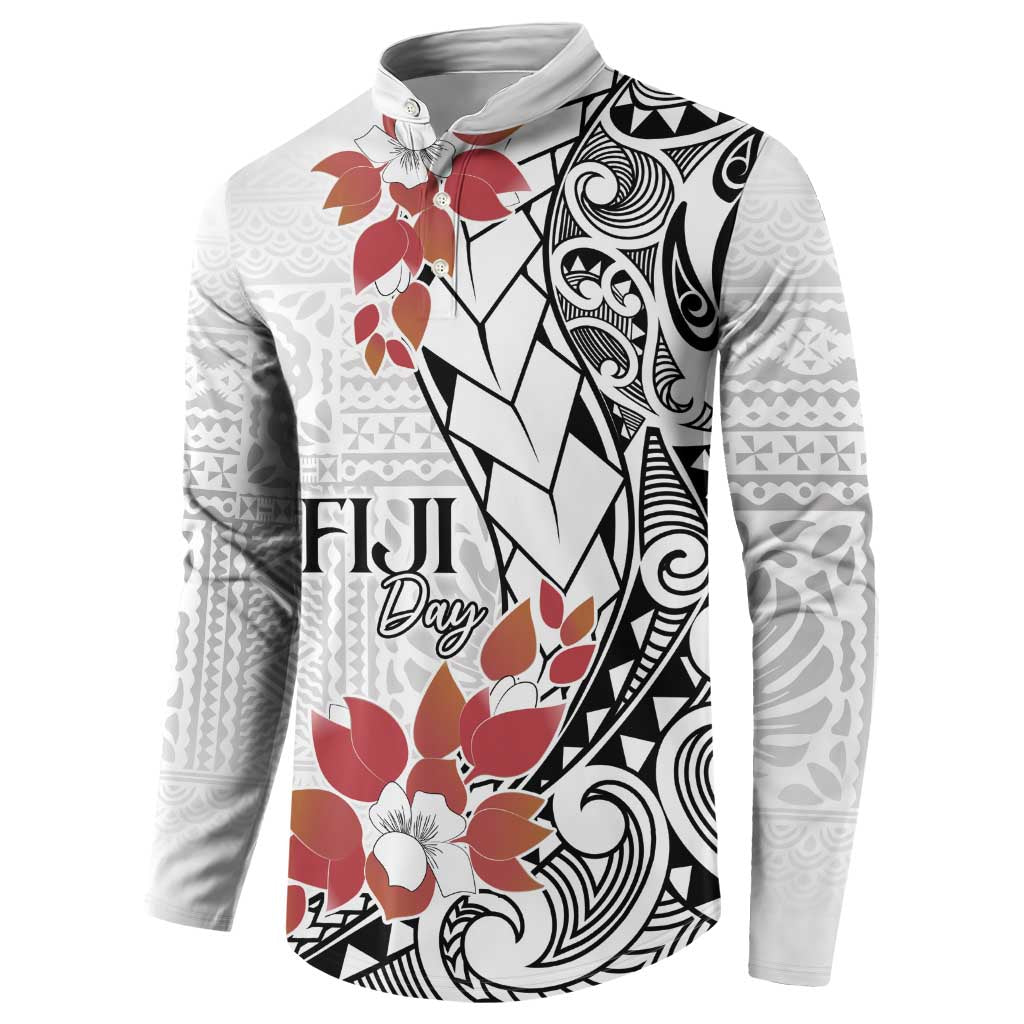 Bula Fiji Day Button Sweatshirt Tagimaucia on Masi Pattern LT7 - Polynesian Pride