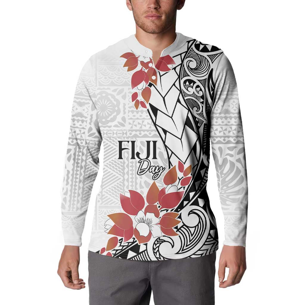 Bula Fiji Day Button Sweatshirt Tagimaucia on Masi Pattern LT7 - Polynesian Pride