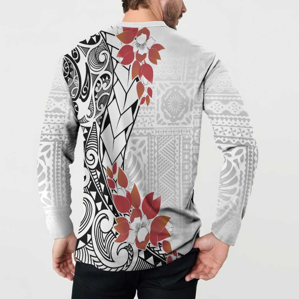 Bula Fiji Day Button Sweatshirt Tagimaucia on Masi Pattern LT7 - Polynesian Pride