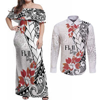 Bula Fiji Day Couples Matching Off Shoulder Maxi Dress and Long Sleeve Button Shirt Tagimaucia on Masi Pattern
