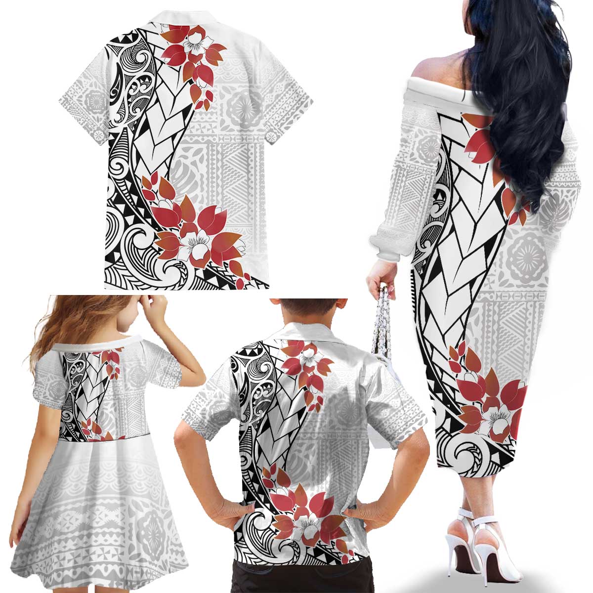 Bula Fiji Day Family Matching Off The Shoulder Long Sleeve Dress and Hawaiian Shirt Tagimaucia on Masi Pattern