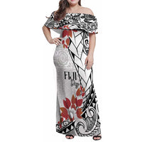 Bula Fiji Day Family Matching Off Shoulder Maxi Dress and Hawaiian Shirt Tagimaucia on Masi Pattern