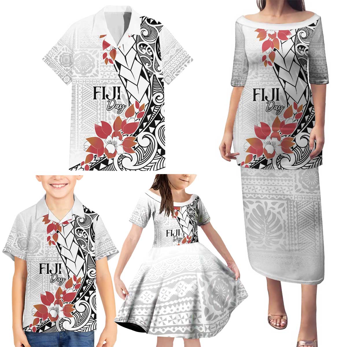 Bula Fiji Day Family Matching Puletasi and Hawaiian Shirt Tagimaucia on Masi Pattern LT7 - Polynesian Pride