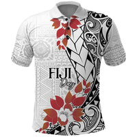 Bula Fiji Day Polo Shirt Tagimaucia on Masi Pattern LT7 White - Polynesian Pride