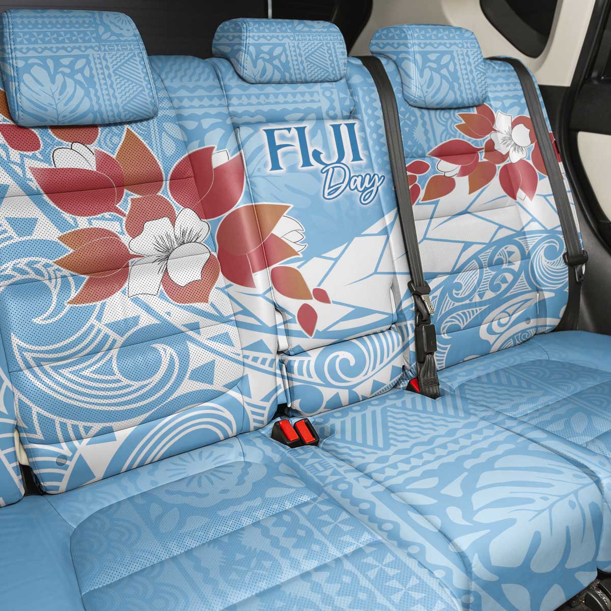 Bula Fiji Day Back Car Seat Cover Tagimaucia on Masi Pattern - Turquoise