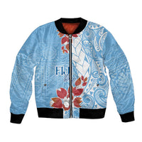 Bula Fiji Day Bomber Jacket Tagimaucia on Masi Pattern - Turquoise LT7 Unisex Turquoise - Polynesian Pride