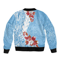 Bula Fiji Day Bomber Jacket Tagimaucia on Masi Pattern - Turquoise LT7 - Polynesian Pride