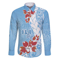 Bula Fiji Day Family Matching Mermaid Dress and Hawaiian Shirt Tagimaucia on Masi Pattern - Turquoise LT7 Dad's Shirt - Long Sleeve Turquoise - Polynesian Pride