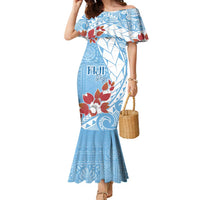 Bula Fiji Day Family Matching Mermaid Dress and Hawaiian Shirt Tagimaucia on Masi Pattern - Turquoise LT7 Mom's Dress Turquoise - Polynesian Pride