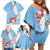 Bula Fiji Day Family Matching Off Shoulder Short Dress and Hawaiian Shirt Tagimaucia on Masi Pattern - Turquoise