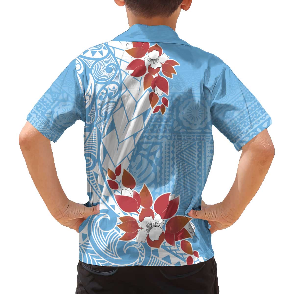 Bula Fiji Day Family Matching Puletasi and Hawaiian Shirt Tagimaucia on Masi Pattern - Turquoise LT7 - Polynesian Pride