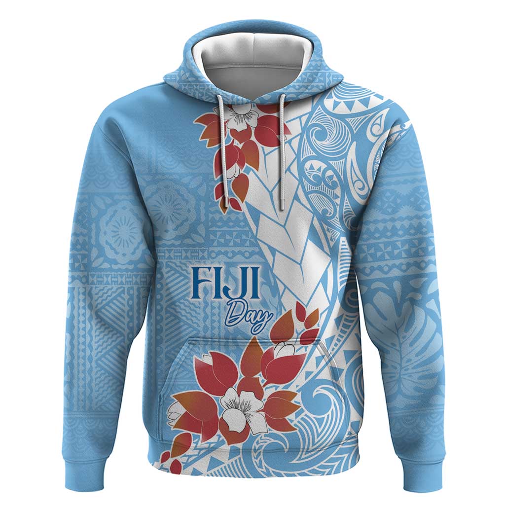 Bula Fiji Day Hoodie Tagimaucia on Masi Pattern - Turquoise