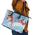 Bula Fiji Day Leather Tote Bag Tagimaucia on Masi Pattern - Turquoise