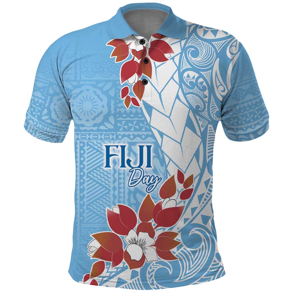 Bula Fiji Day Polo Shirt Tagimaucia on Masi Pattern - Turquoise LT7 Turquoise - Polynesian Pride