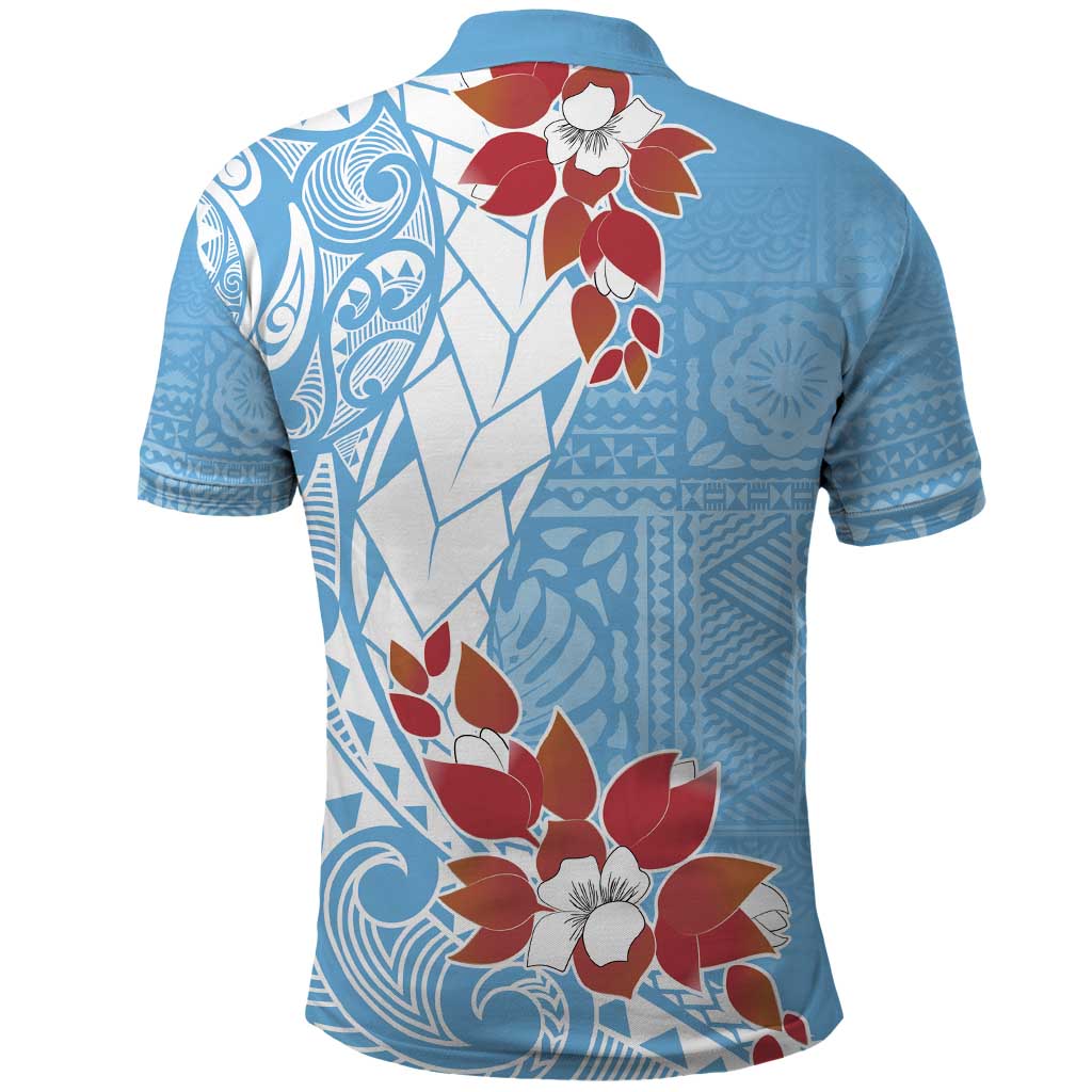 Bula Fiji Day Polo Shirt Tagimaucia on Masi Pattern - Turquoise LT7 - Polynesian Pride