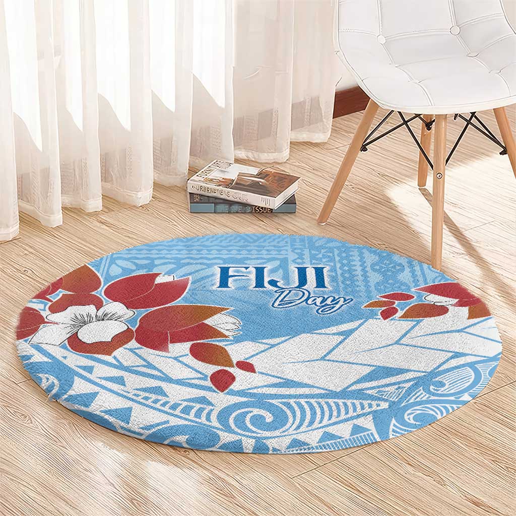 Bula Fiji Day Round Carpet Tagimaucia on Masi Pattern - Turquoise
