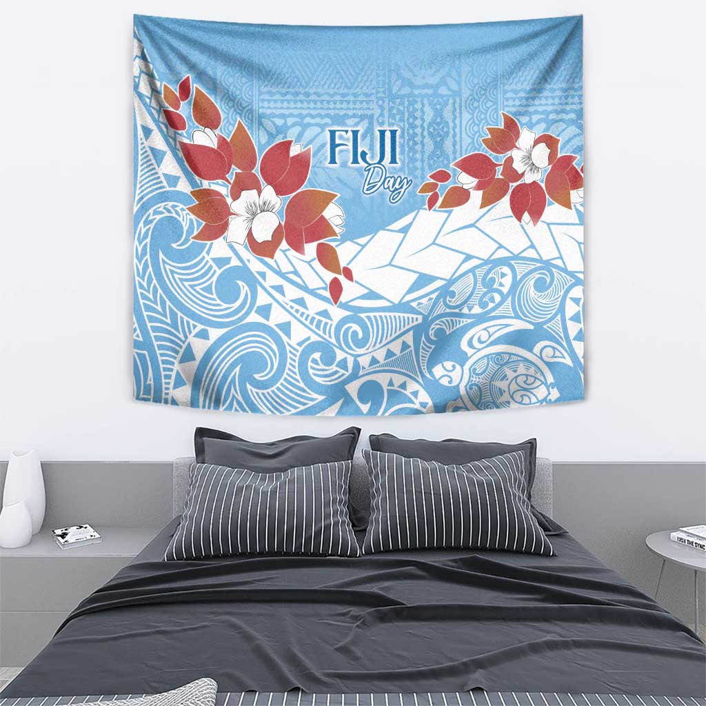 Bula Fiji Day Tapestry Tagimaucia on Masi Pattern - Turquoise