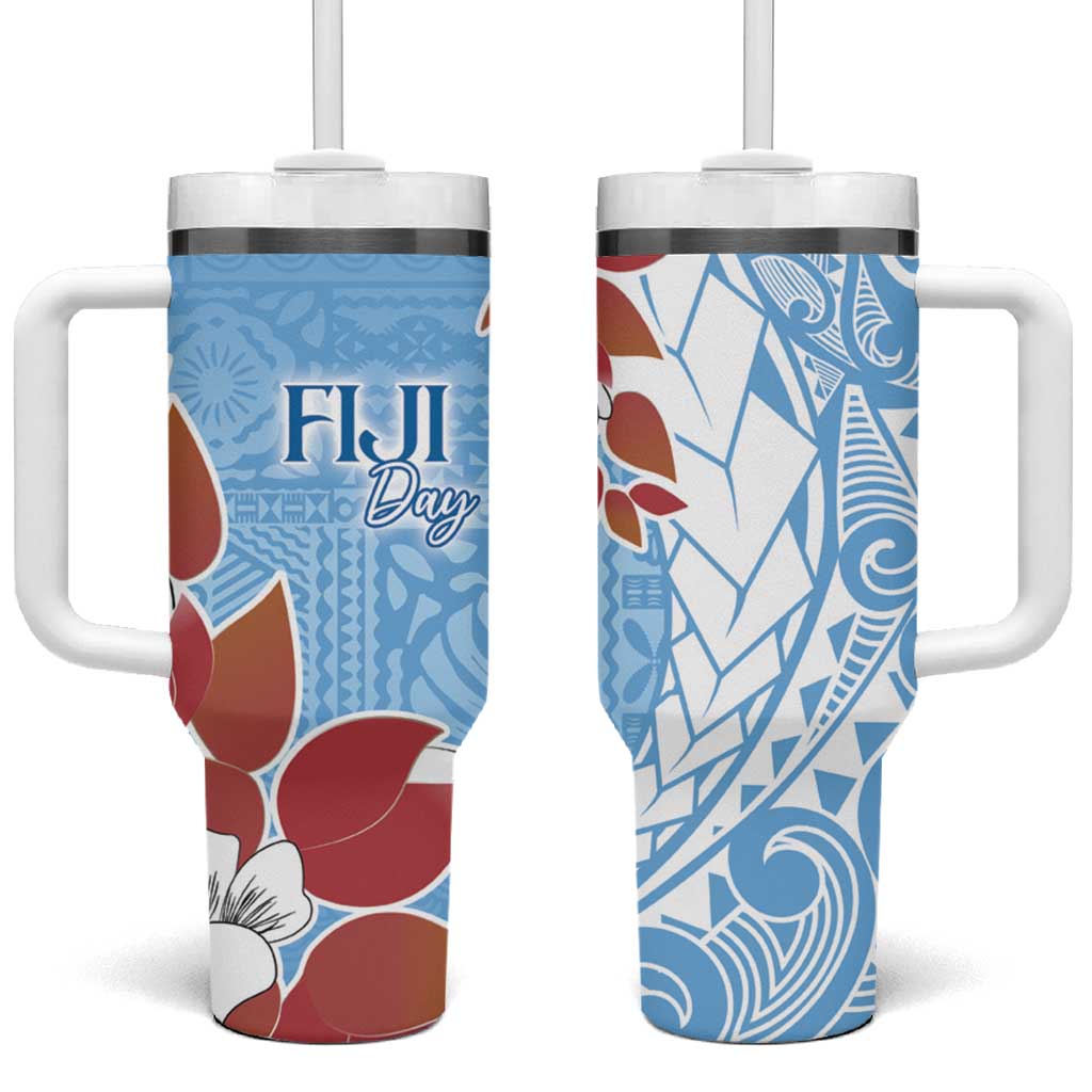 Bula Fiji Day Tumbler With Handle Tagimaucia on Masi Pattern - Turquoise