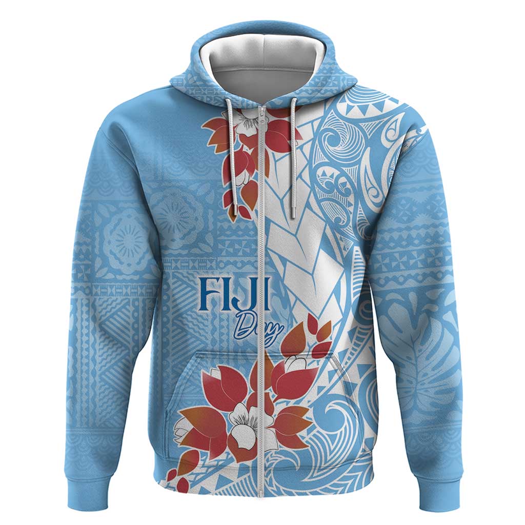 Bula Fiji Day Zip Hoodie Tagimaucia on Masi Pattern - Turquoise LT7 Zip Hoodie Turquoise - Polynesian Pride