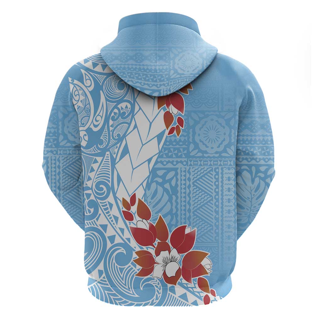Bula Fiji Day Zip Hoodie Tagimaucia on Masi Pattern - Turquoise LT7 - Polynesian Pride