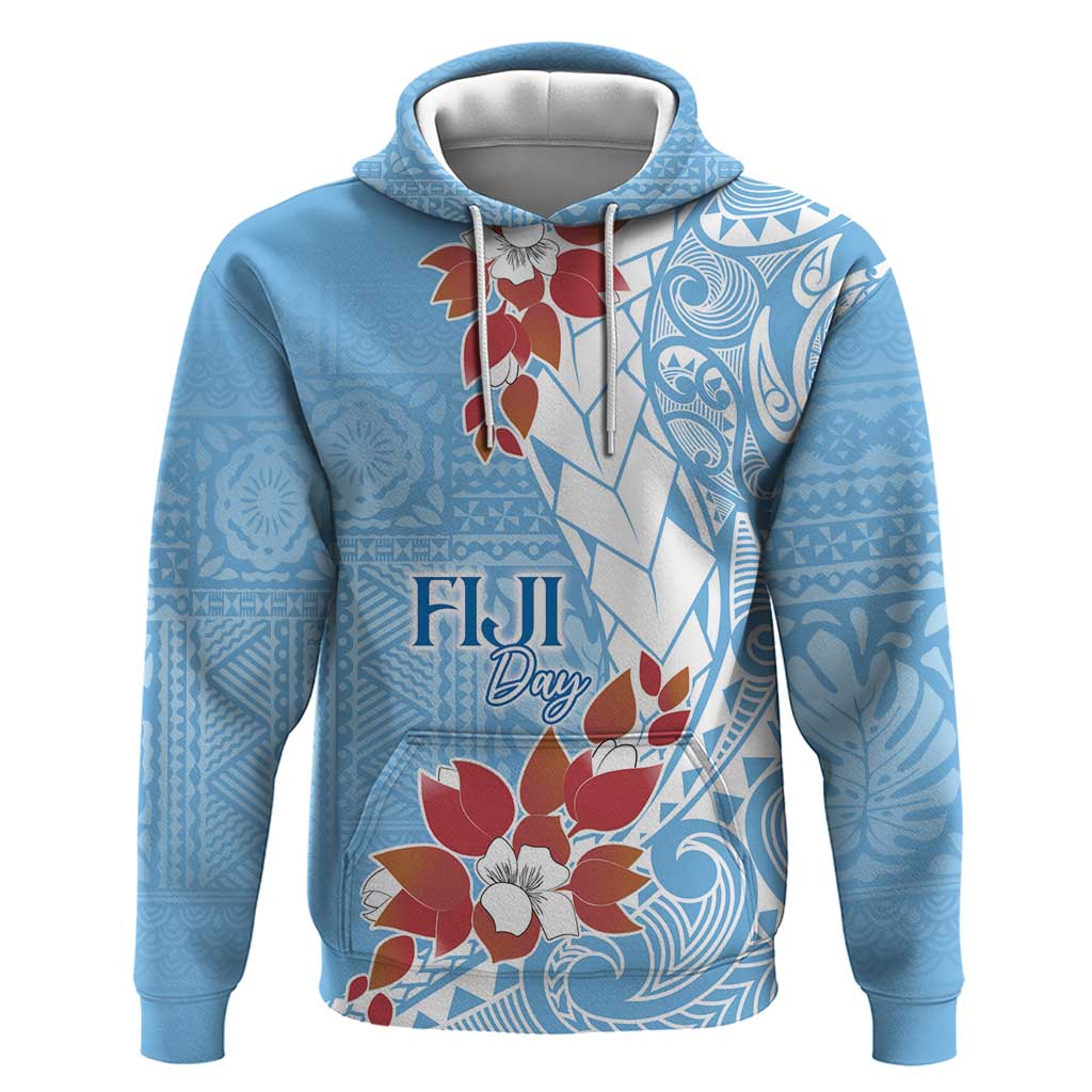 Bula Fiji Day Zip Hoodie Tagimaucia on Masi Pattern - Turquoise LT7 Pullover Hoodie Turquoise - Polynesian Pride